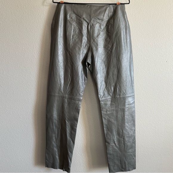 Vintage High Waist Genuine Leather Pants Grey With Subtle Silver Metallic Sheen - Picture 3 of 12